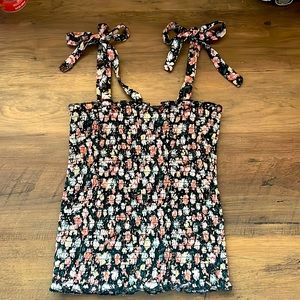 XS Shirred Floral Tie Tank Top